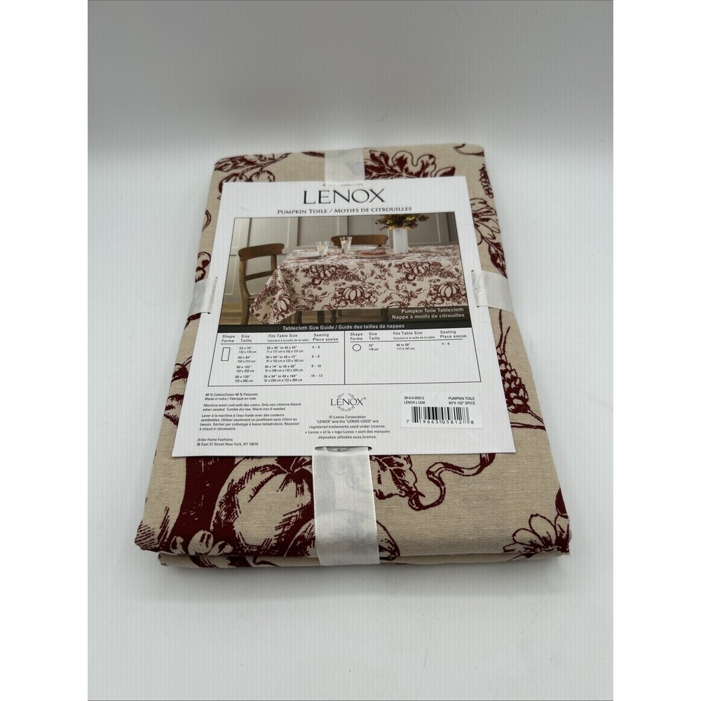 Lenox Pumpkin Toile Tablecloth 60x102 Oblong Spice Burnt Red Harvest Cotton - Picture 2 of 3